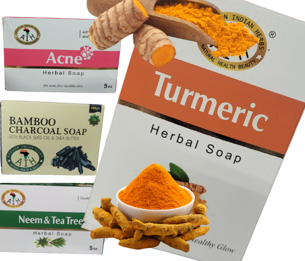 images of diffrent organic soap bars packet, turmeric soap is prominent