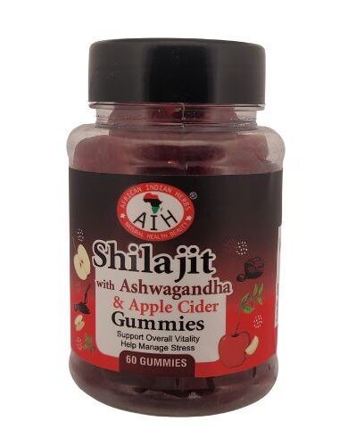 image of a bottle of shilajit gummy ashwagandha gummies and apple cider gummies .